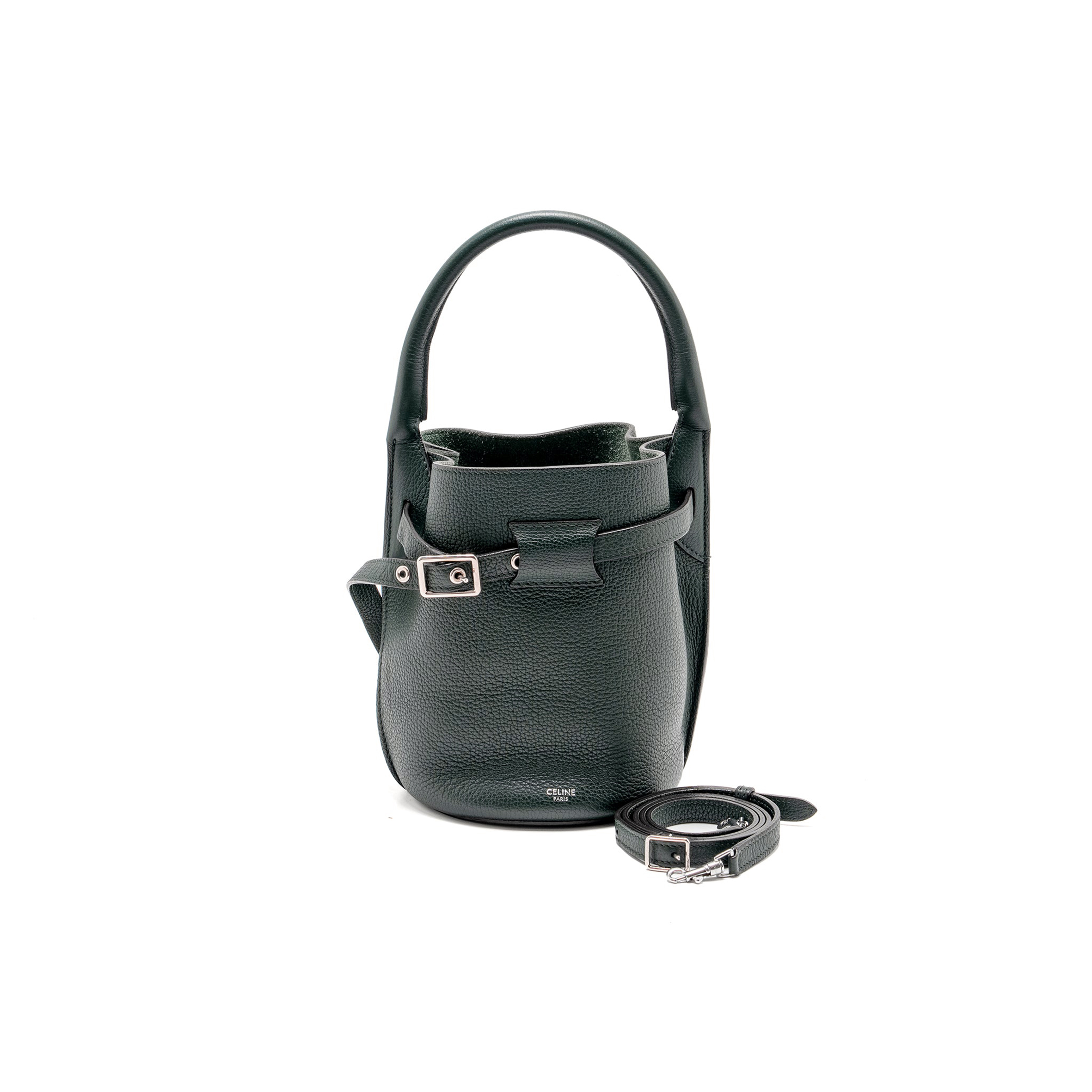 Ce**e Ce**e nano bucket big bag grained calfskin dark green shw (21*15*15cm)